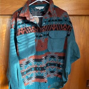 DAVI & DANI Teal and Rust Patterned Jacket